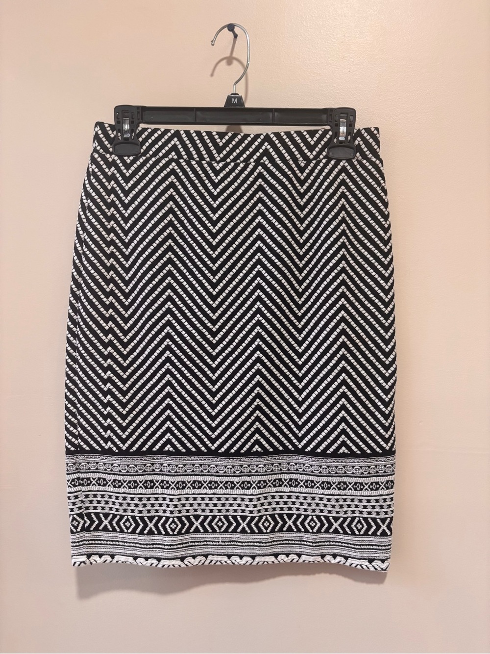 Melissa Paige Black and White Chevron Border Pencil Skirt